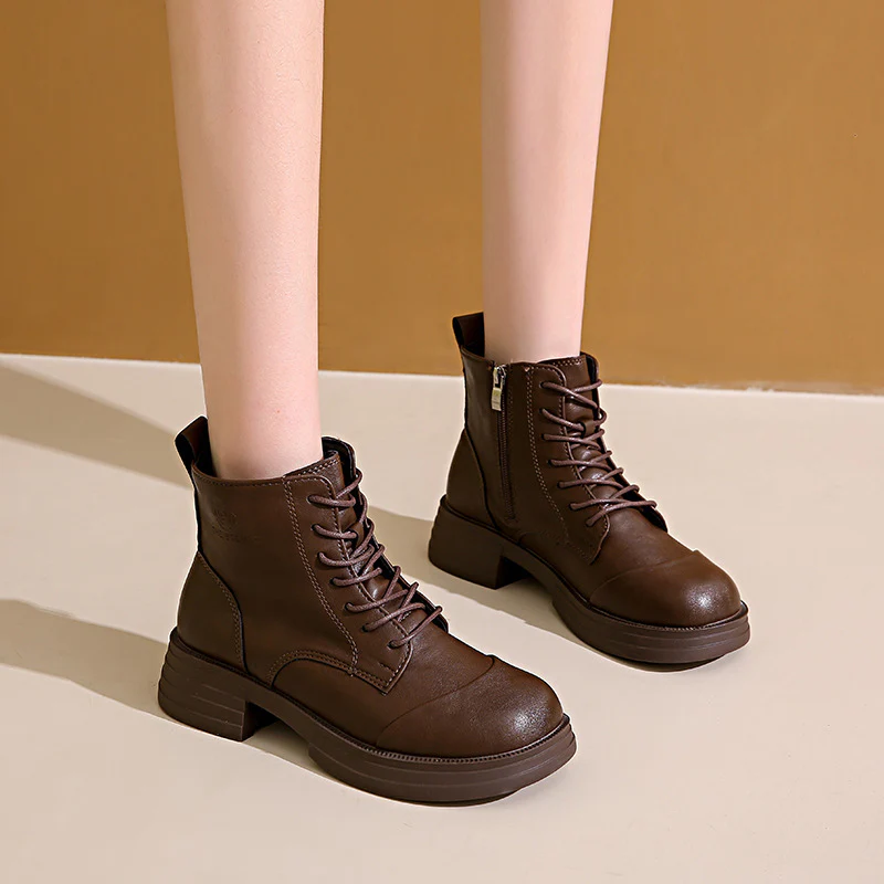 Damen stylische Schnürstiefeletten mit Reißverschluss und robustem Profil Heidi Mode - Image 4