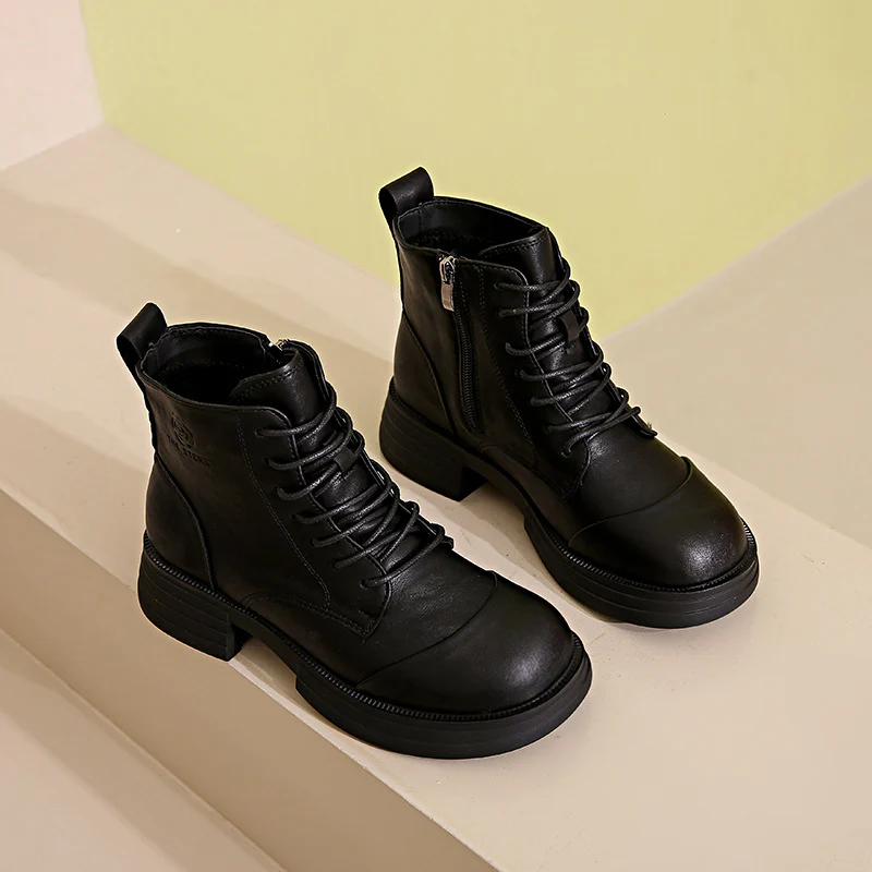 Damen stylische Schnürstiefeletten mit Reißverschluss und robustem Profil Heidi Mode - Image 6
