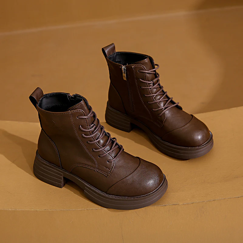 Damen stylische Schnürstiefeletten mit Reißverschluss und robustem Profil Heidi Mode - Image 7