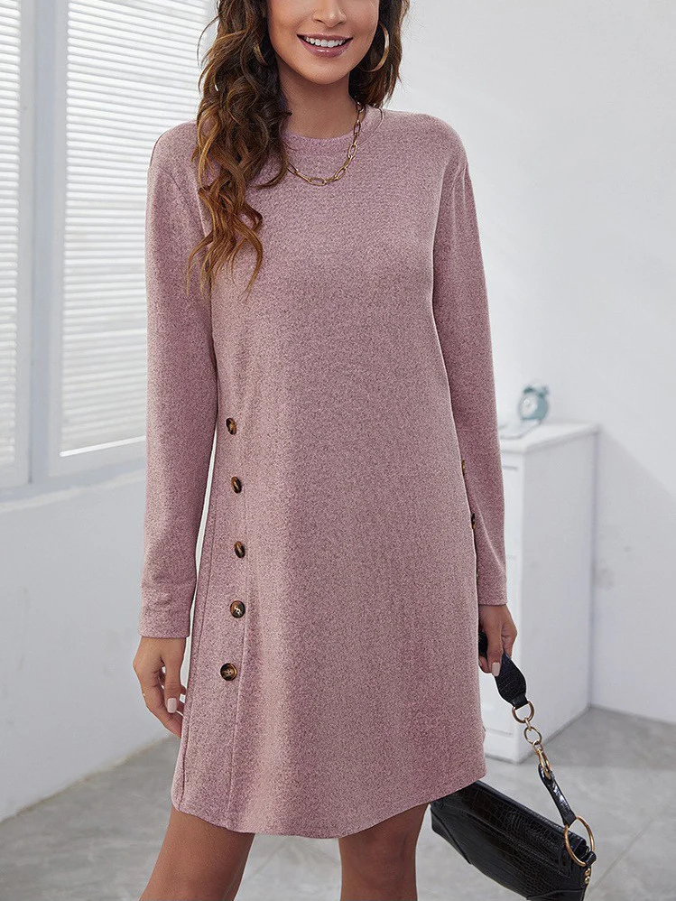 Damen Sweatkleid mit Knopfleiste und langen Ärmeln Heidi-Mode - Image 6