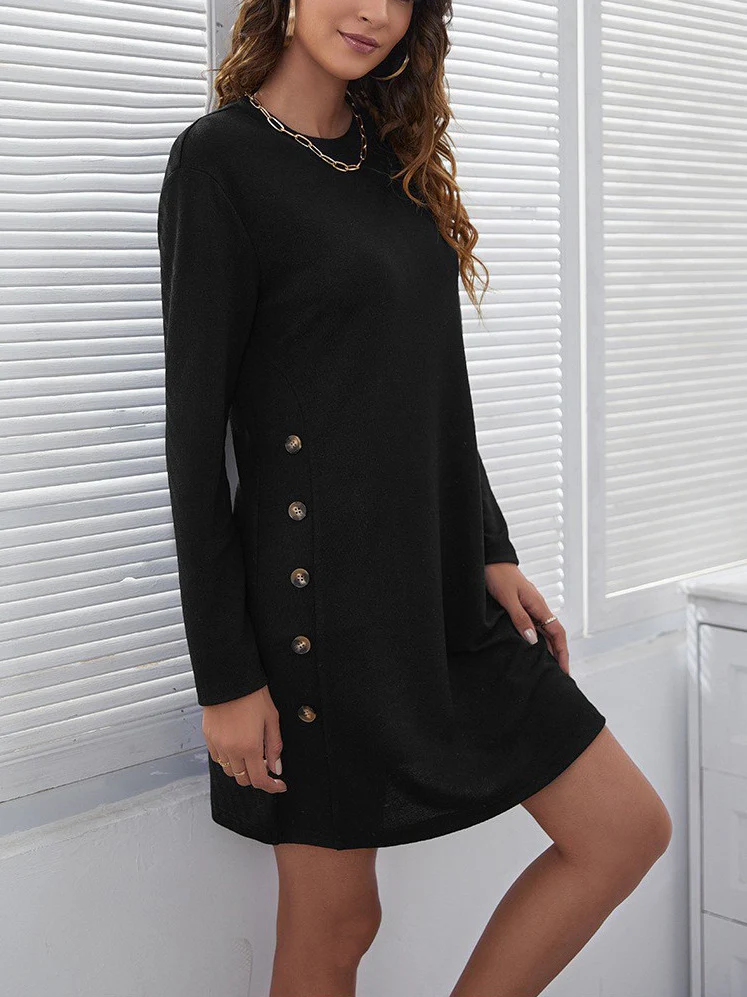Damen Sweatkleid mit Knopfleiste und langen Ärmeln Heidi-Mode - Image 8