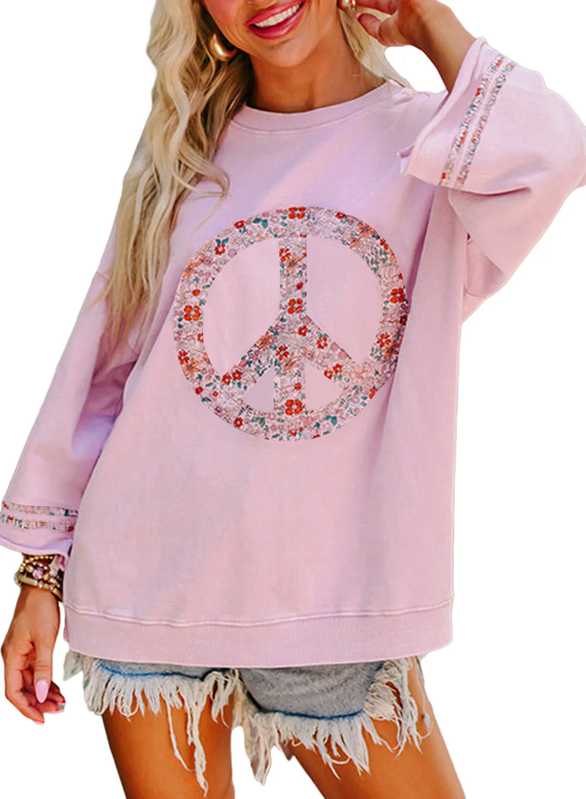 Damen Sweatshirt mit Floralem Peace-Zeichen Heidi-Mode - Image 6