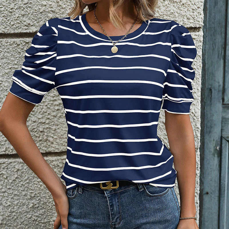 Damen T-Shirt mit Dekorativen Puffärmeln und Modernem Streifenmuster Heidi-Mode - Image 12