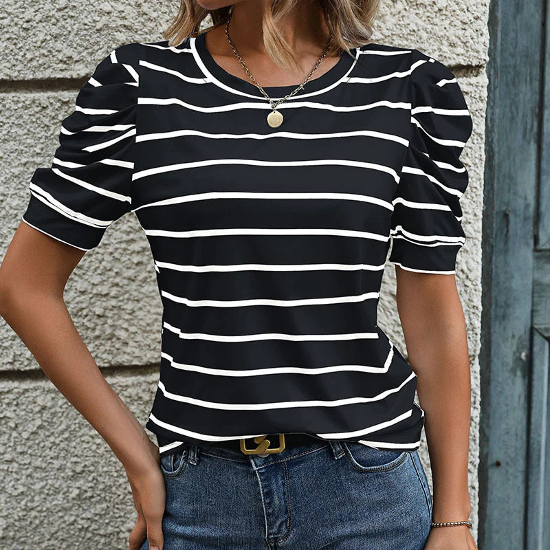 Damen T-Shirt mit Dekorativen Puffärmeln und Modernem Streifenmuster Heidi-Mode - Image 8