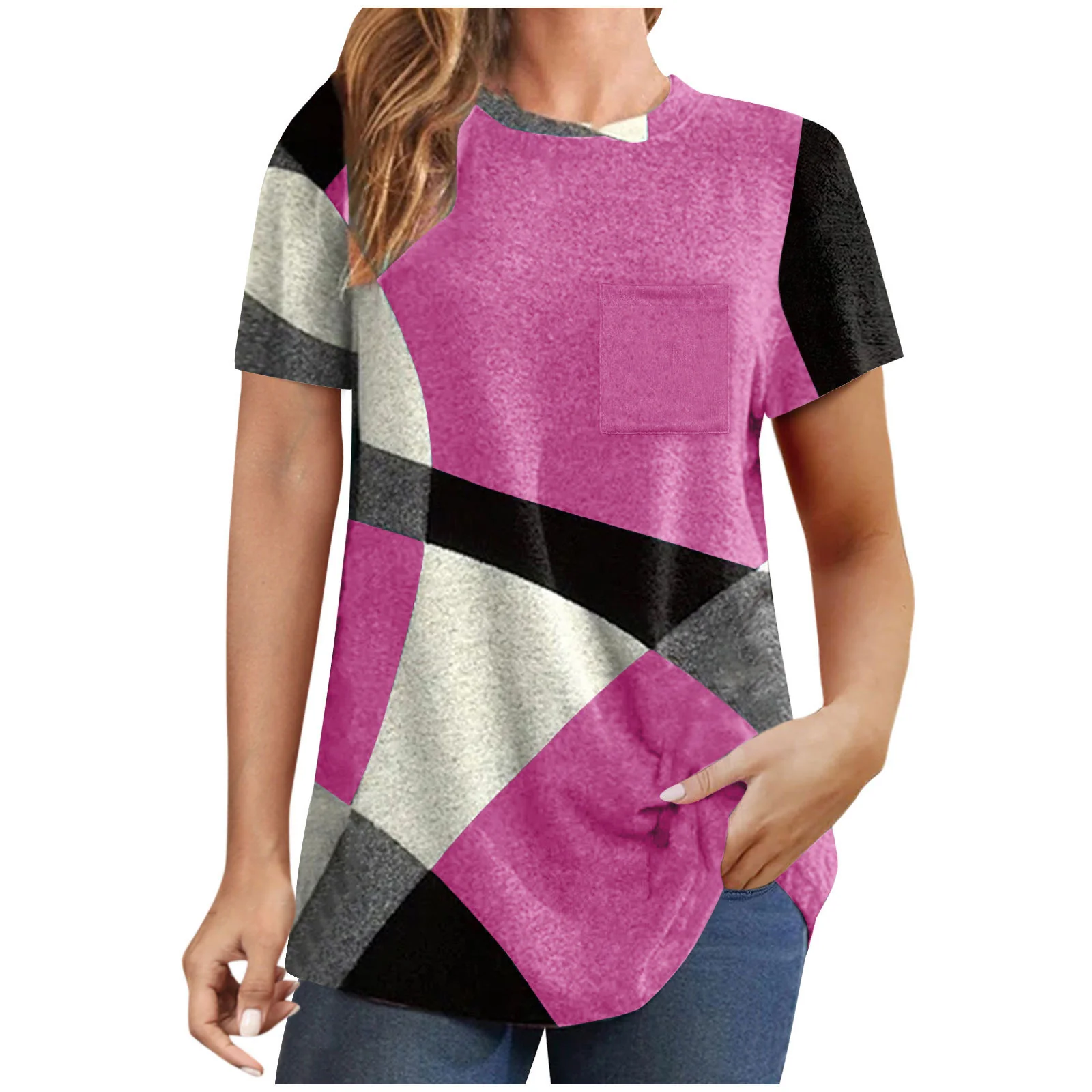 Damen T-Shirt mit modernem geometrischen Design und praktischer Brusttasche Heidi-Mode - Image 13