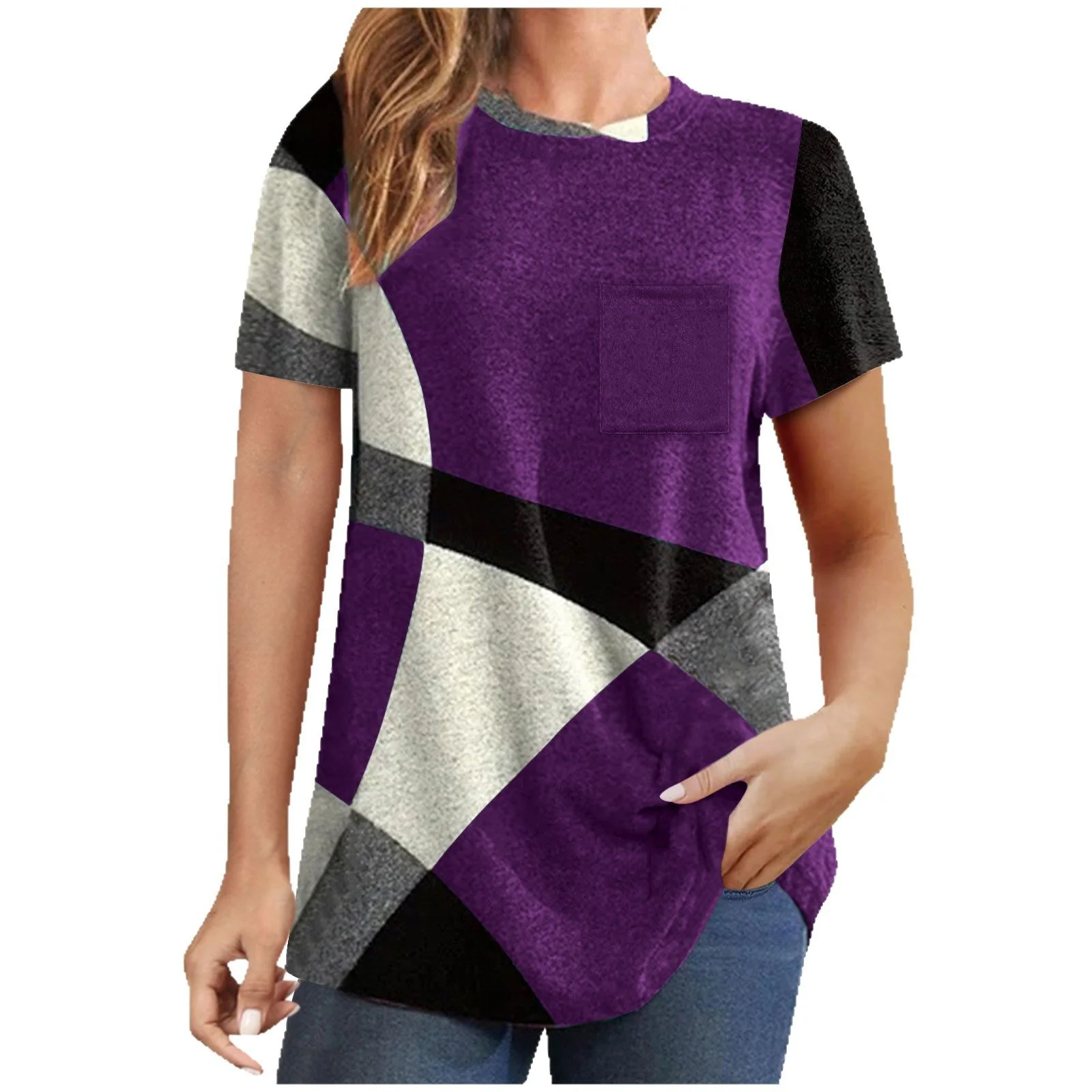 Damen T-Shirt mit modernem geometrischen Design und praktischer Brusttasche Heidi-Mode - Image 9