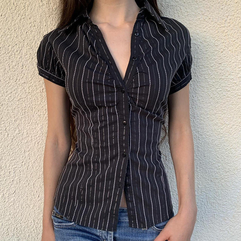 Damen taillierte Kurzarmbluse mit Streifenmuster Heidi-Mode - Image 3