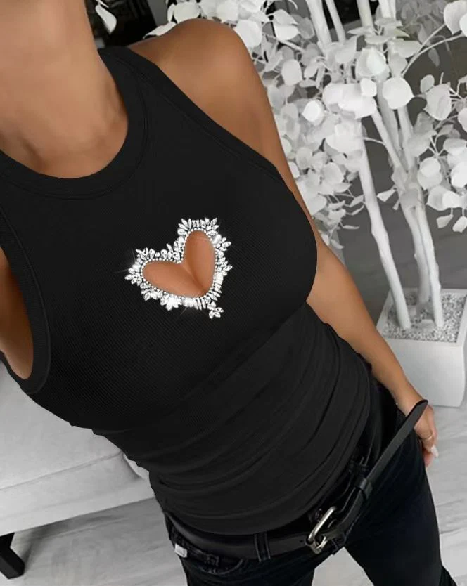 Damen Tanktop mit funkelndem Herz-Ausschnitt und dezenten Verzierungen Heidi-Mode - Image 3