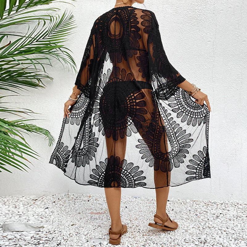 Damen Transparenter Strandüberwurf mit Elegantem Häkelmuster Heidi-Mode - Image 2