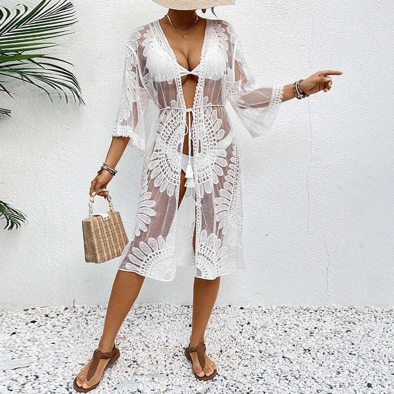 Damen Transparenter Strandüberwurf mit Elegantem Häkelmuster Heidi-Mode - Image 3