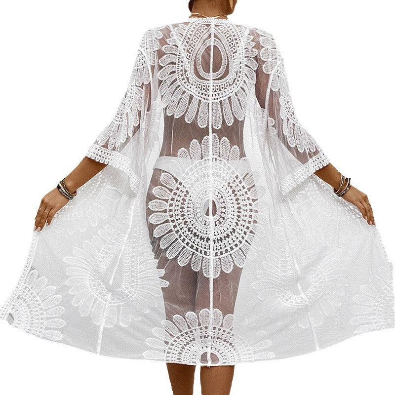 Damen Transparenter Strandüberwurf mit Elegantem Häkelmuster Heidi-Mode - Image 5