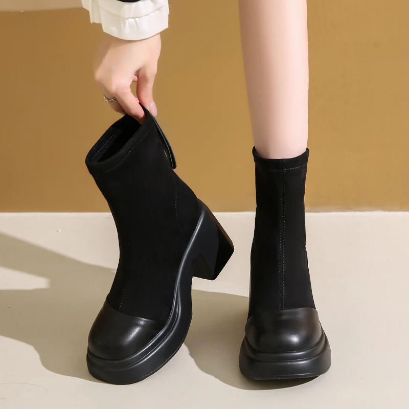 Damen trendige Ankle Boots mit robustem Blockabsatz und elastischer Schafthöhe Heidi Mode - Image 3