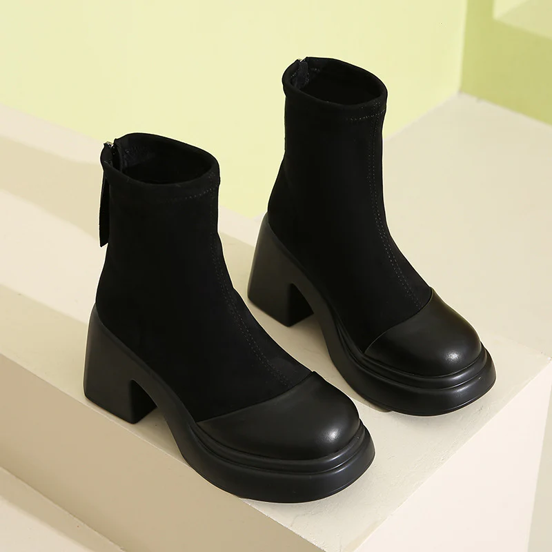 Damen trendige Ankle Boots mit robustem Blockabsatz und elastischer Schafthöhe Heidi Mode - Image 6