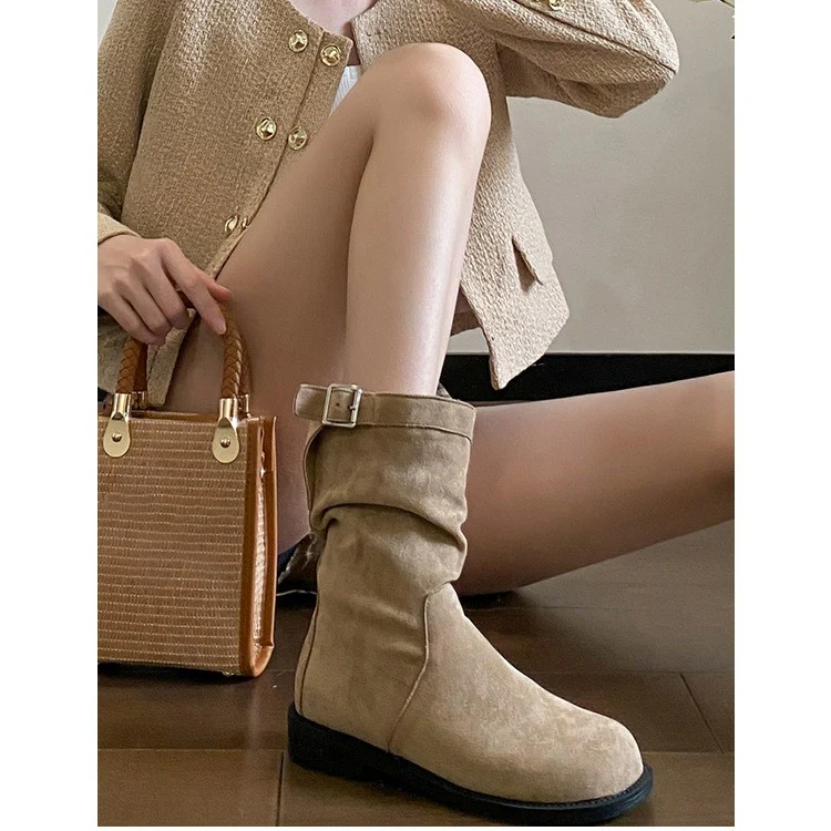 Damen Trendige Stiefel mit modischem Falten-Design und dekorativem Schnallenverschluss Heidi Mode - Image 3