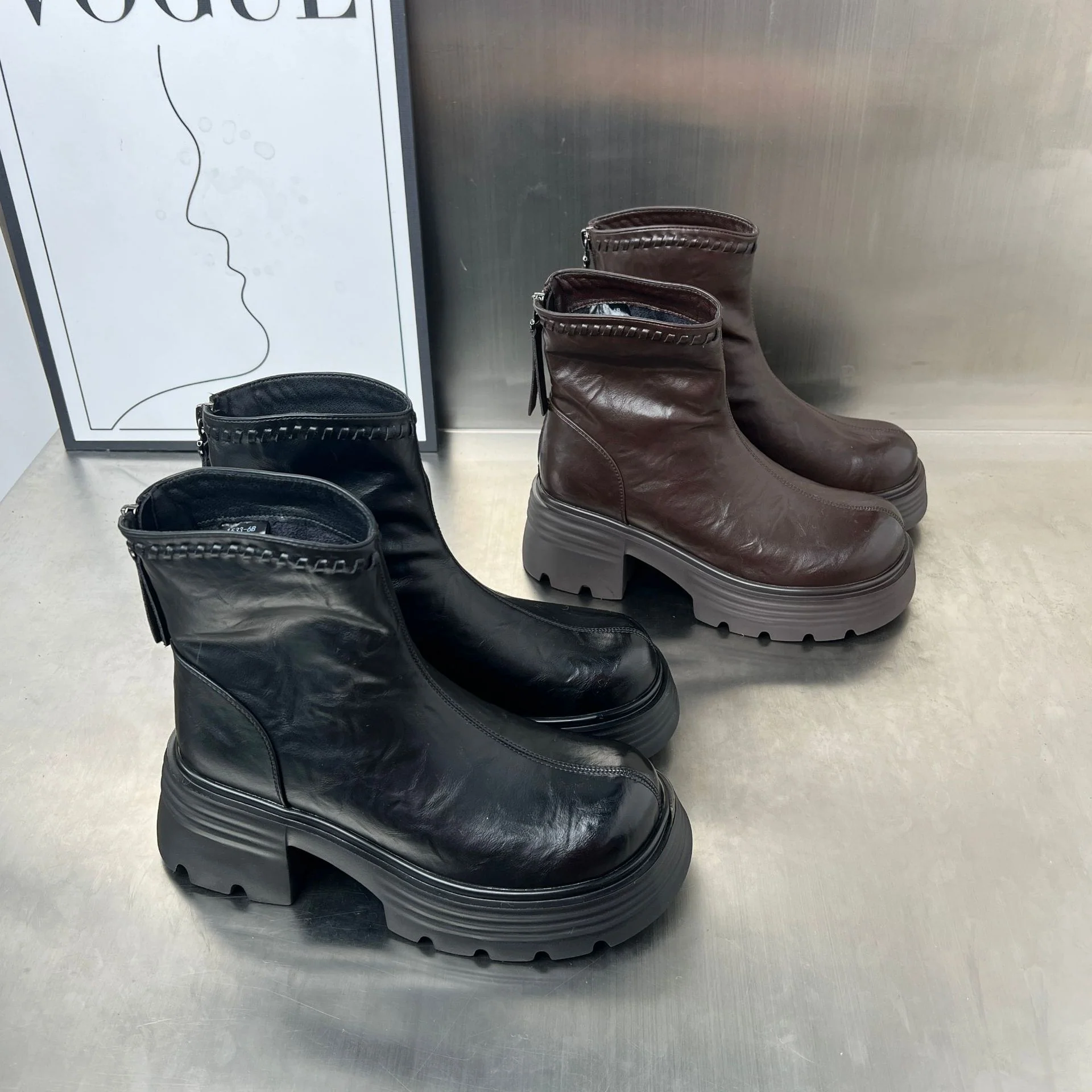 Damen trendige Stiefeletten mit robustem Profil und hochwertigem Leder Heidi Mode - Image 3
