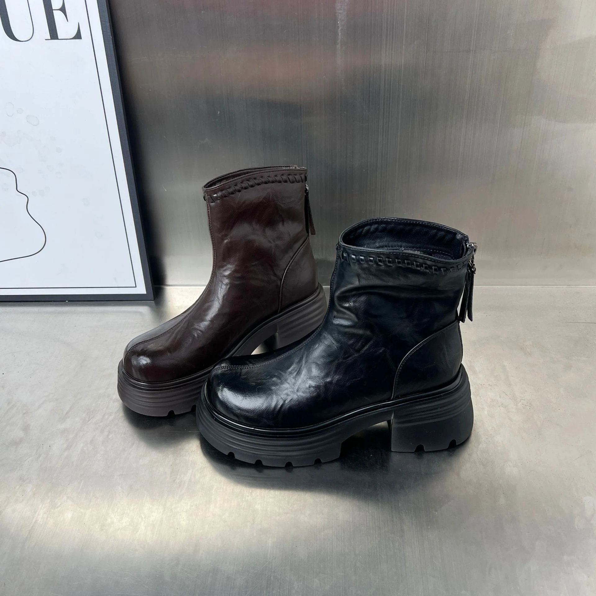 Damen trendige Stiefeletten mit robustem Profil und hochwertigem Leder Heidi Mode - Image 4