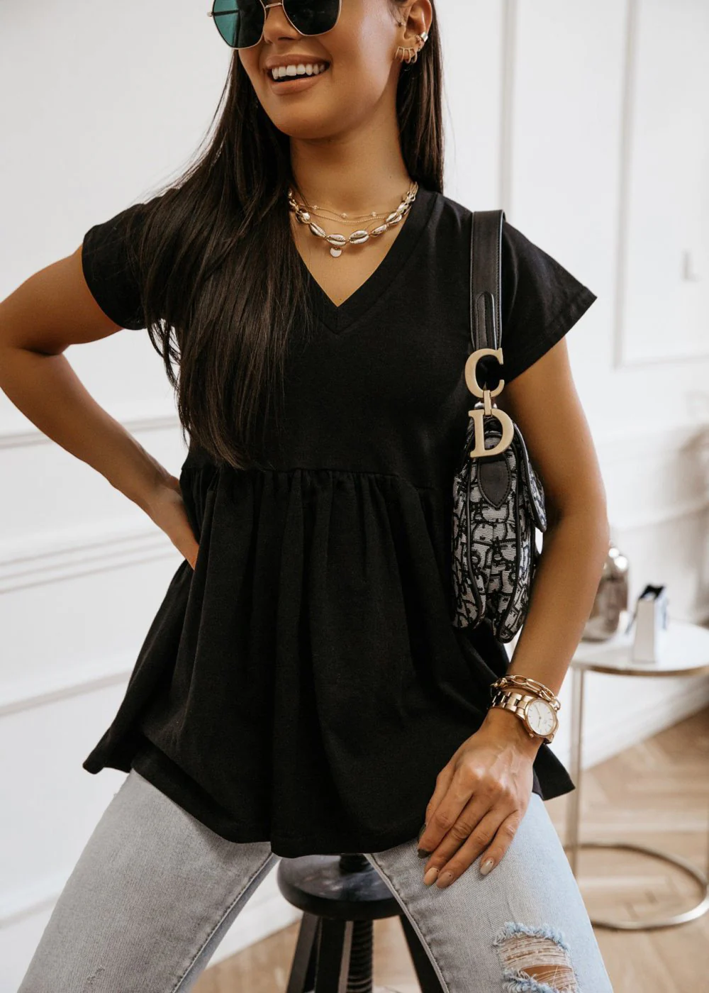 Damen Tunika mit elegantem V-Ausschnitt und fließendem Schnitt Heidi-Mode - Image 2