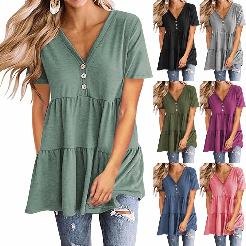 Damen Tunika-Top mit V-Ausschnitt und knöpfbarem Design Heidi-Mode
