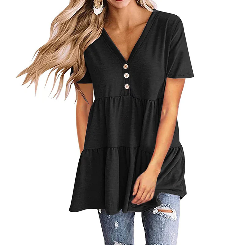 Damen Tunika-Top mit V-Ausschnitt und knöpfbarem Design Heidi-Mode - Image 13
