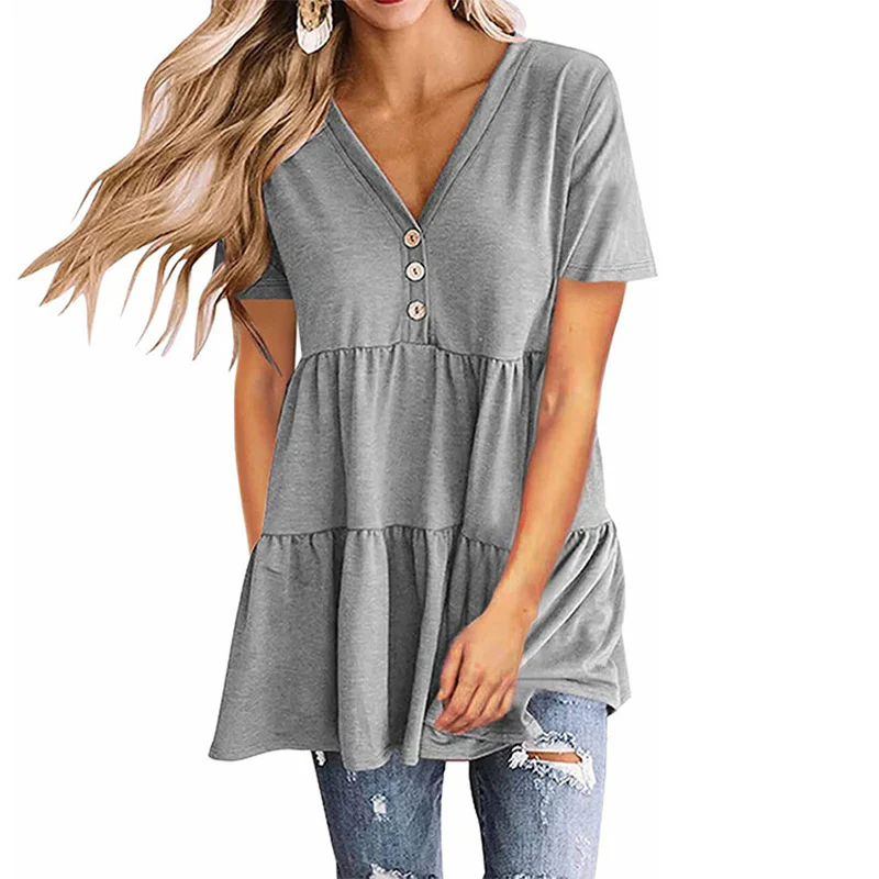 Damen Tunika-Top mit V-Ausschnitt und knöpfbarem Design Heidi-Mode - Image 4