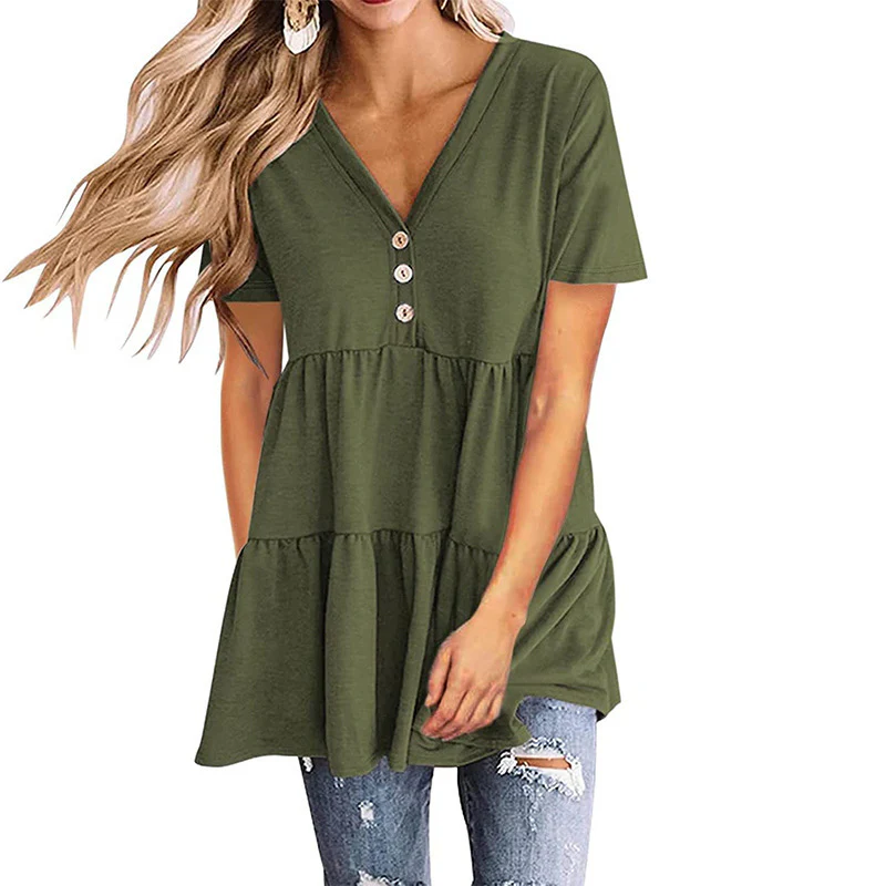 Damen Tunika-Top mit V-Ausschnitt und knöpfbarem Design Heidi-Mode - Image 7