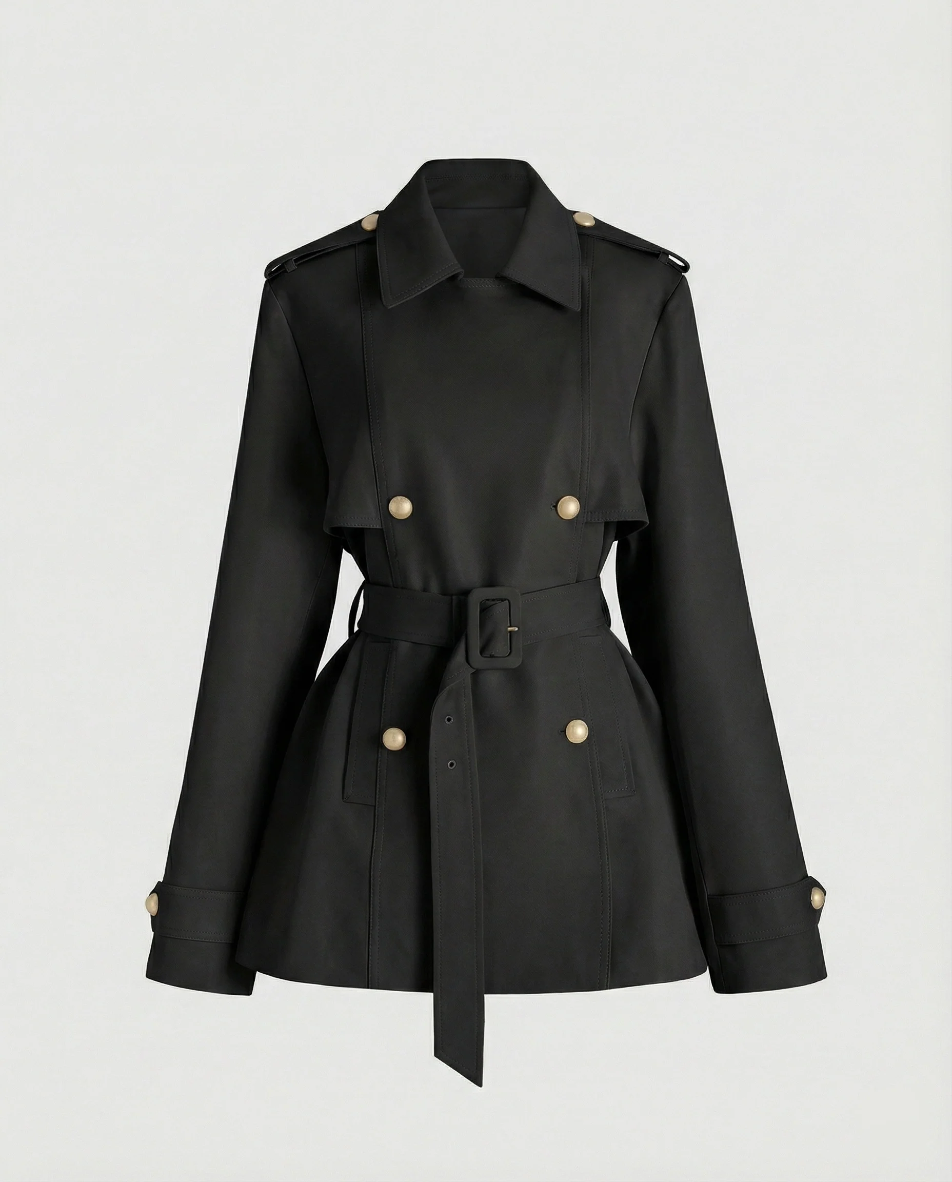 Damen übergangsjacke damen taillierter kurzer Trenchcoat mit Gürtel und doppelreihiger Knopfleiste Heidi-Mode - Image 6