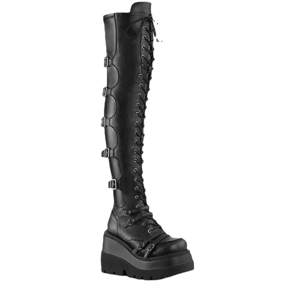 Damen Überknie Stiefel mit Schnallen-Detail und robustem Plateau Heidi Mode - Image 5