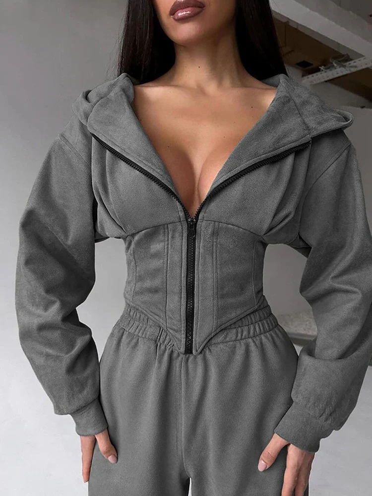 Damen Urbaner Kapuzen-Jumpsuit mit funktionellen Details Heidi-Mode - Image 7