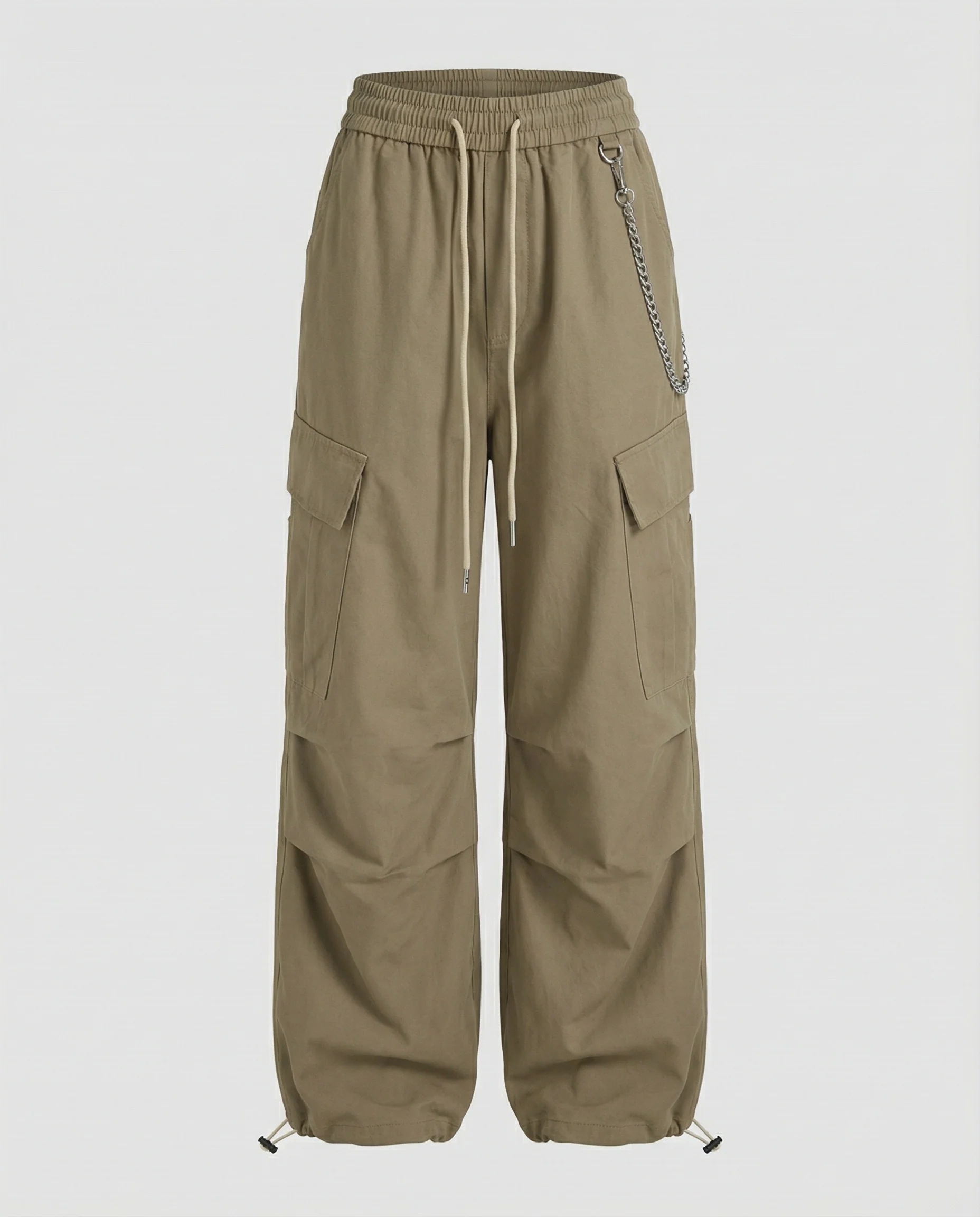Damen utilitaristische weit geschnittene Cargo-Hose mit hohem Bund Kordelzug und Saumverstellung Heidi-Mode - Image 5