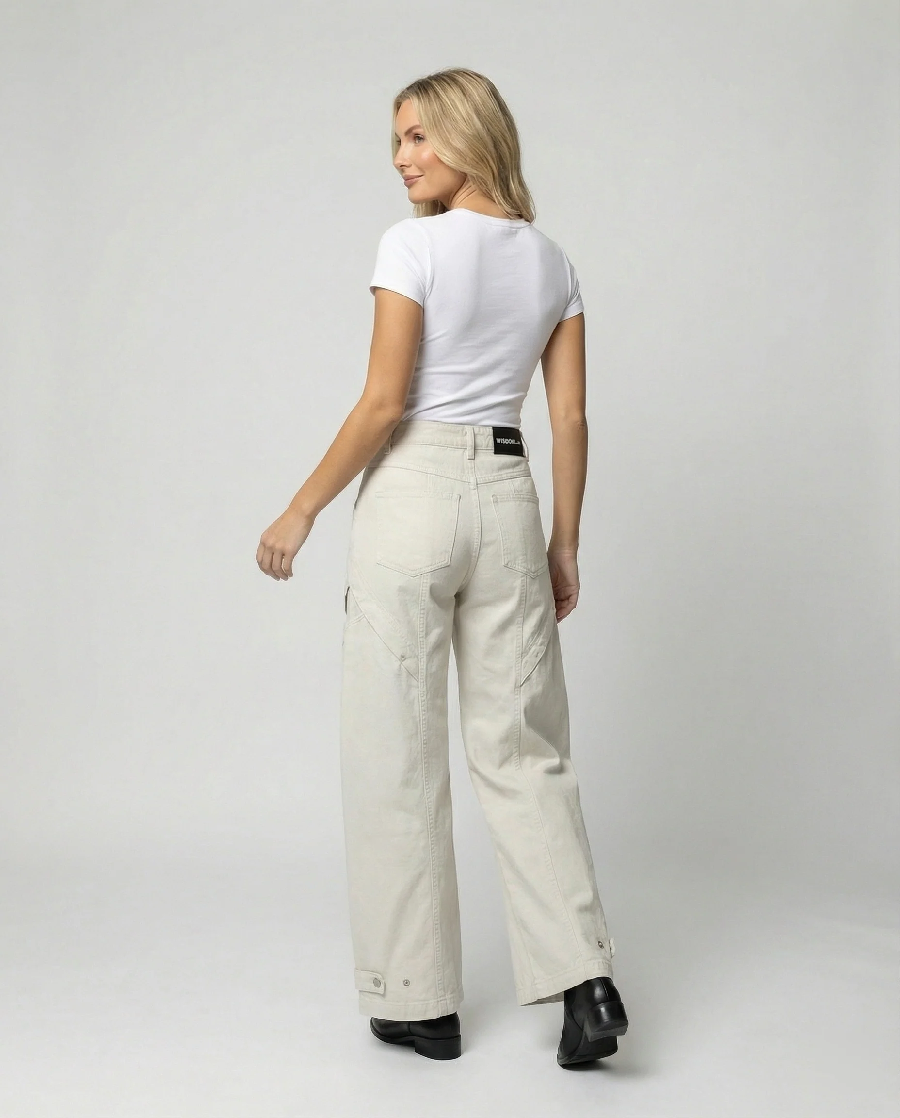 Damen Utility-Palazzohose mit hoher Bundpassform aufgesetzten Klappentaschen und verstellbarem Saum Heidi-Mode - Image 4