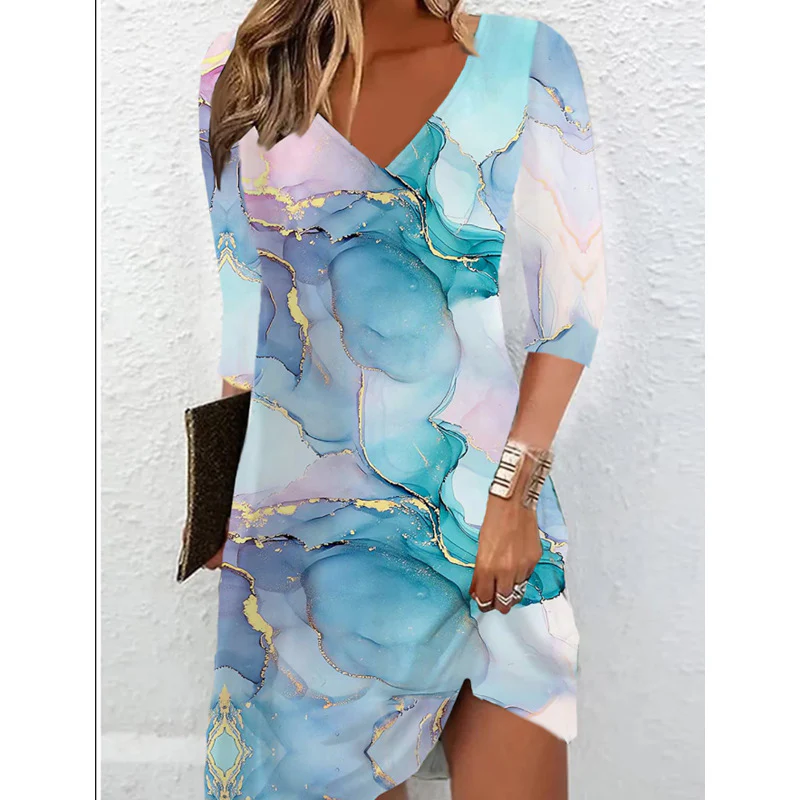 Damen V-Ausschnitt Kleid mit modernem Aquarellmuster Heidi-Mode - Image 5