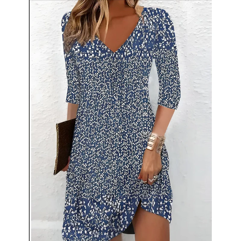 Damen V-Ausschnitt Kleid mit modernem Aquarellmuster Heidi-Mode - Image 8