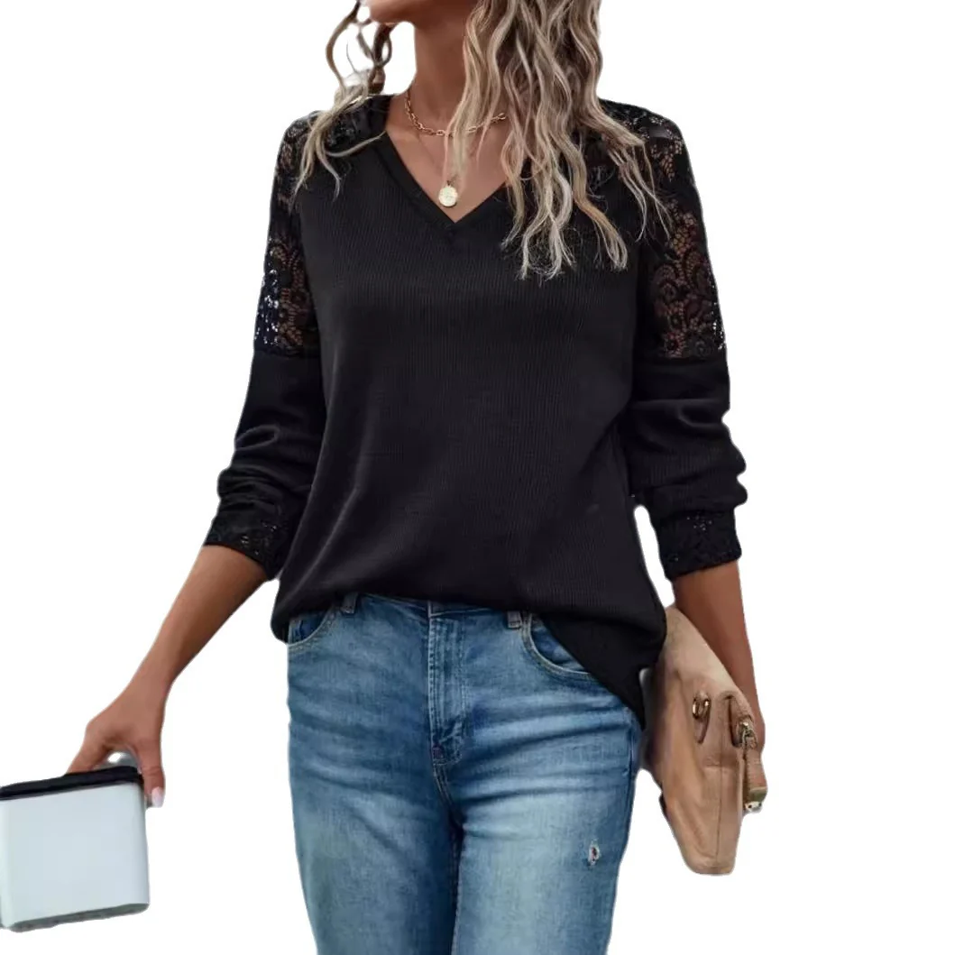 Damen V-Ausschnitt Pullover mit Spitzenärmeln Heidi-Mode - Image 5