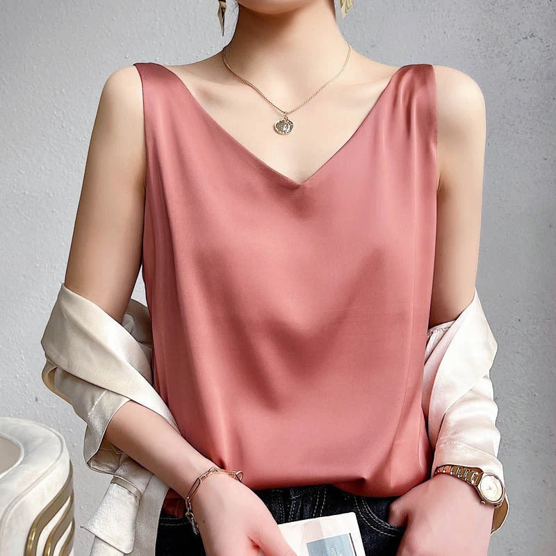 Damen V-Ausschnitt Satinbluse Heidi-Mode - Image 11