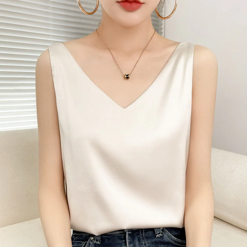 Damen V-Ausschnitt Satinbluse Heidi-Mode - Image 12