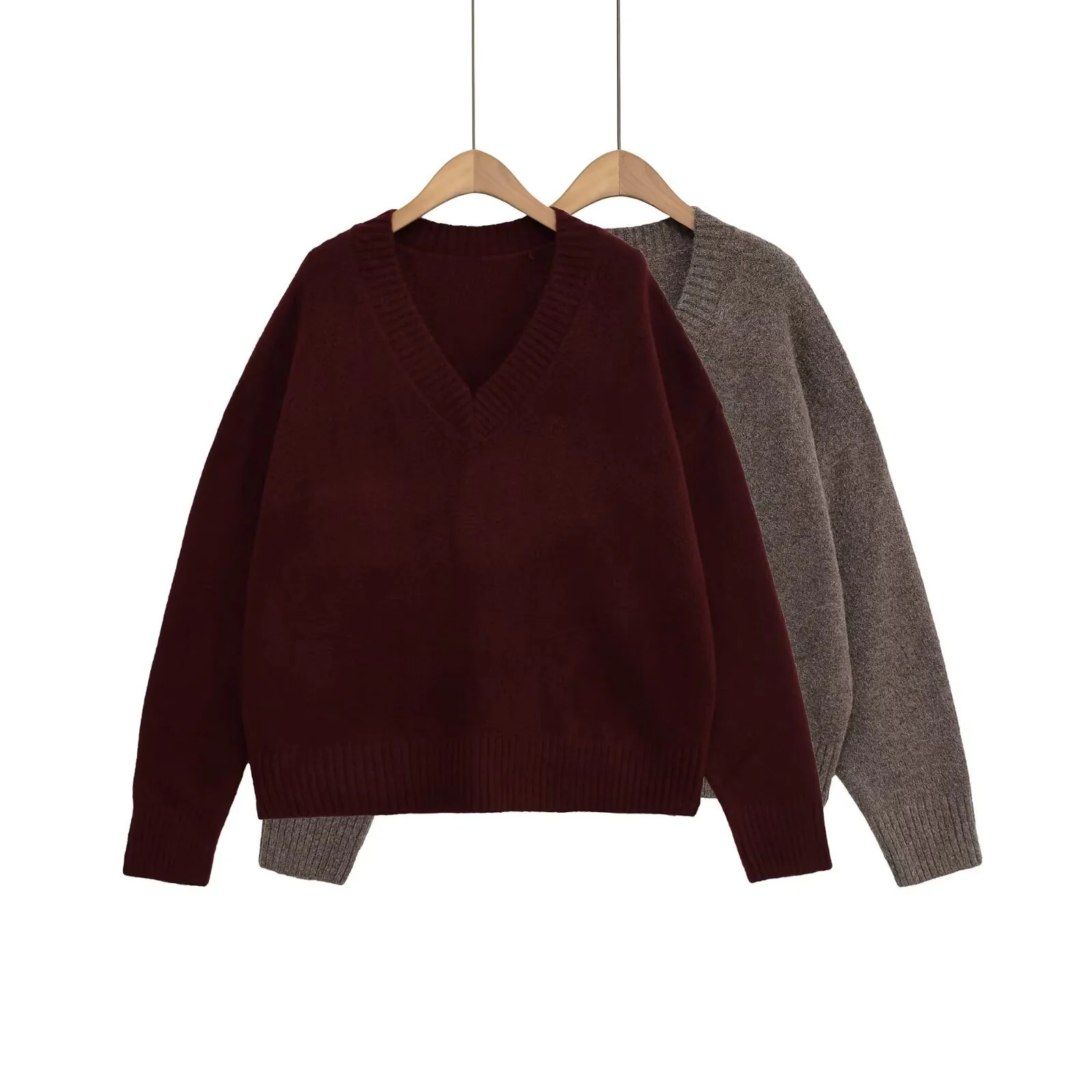 Damen V-Ausschnitt Strickpullover Heidi-Mode