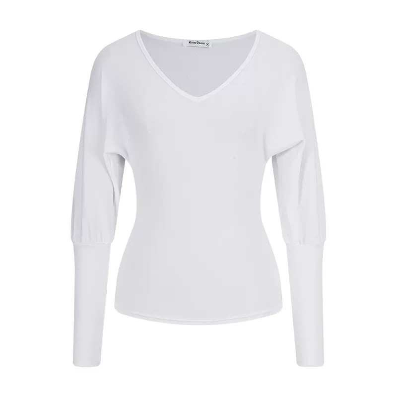 Damen V-Ausschnitt Strickshirt mit Fledermausärmeln und schmaler Taille - Image 5