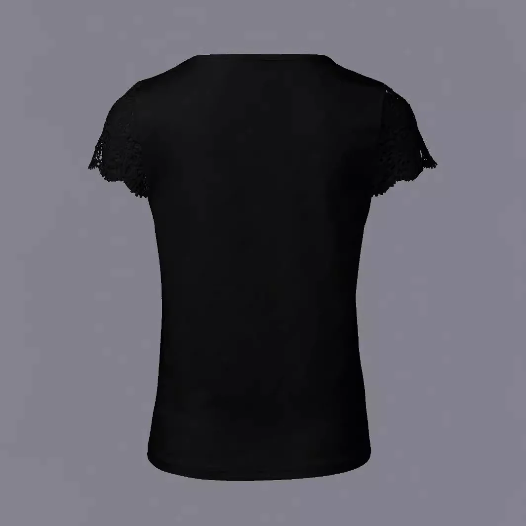 Damen V-Ausschnitt T-Shirt mit Spitzenärmeln Heidi-Mode - Image 3