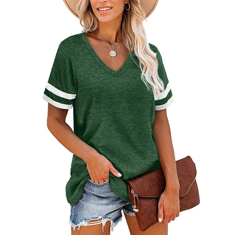 Damen V-Ausschnitt T-Shirt mit Sportlichem Streifenmuster und Lockerem Schnitt Heidi-Mode - Image 5