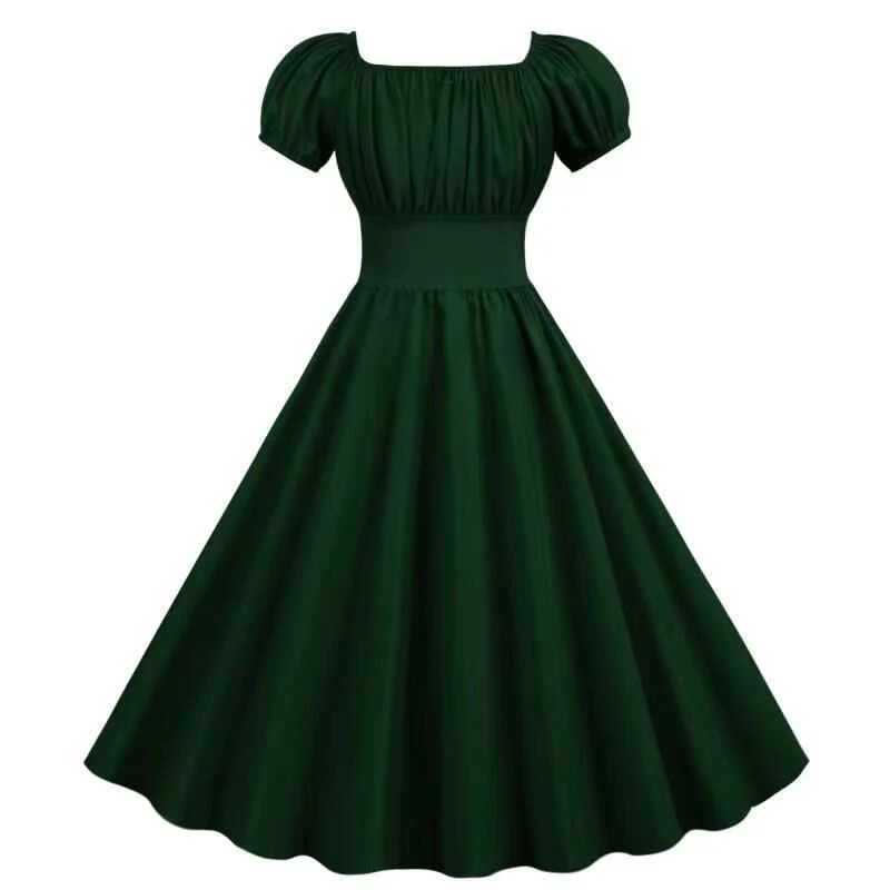 Damen Vintage Kleid mit Puffärmeln und Schwingendem Rock Heidi-Mode - Image 4
