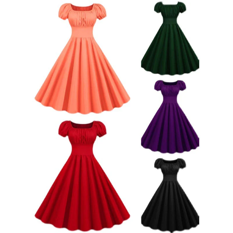 Damen Vintage Kleid mit Puffärmeln und Schwingendem Rock Heidi-Mode - Image 5