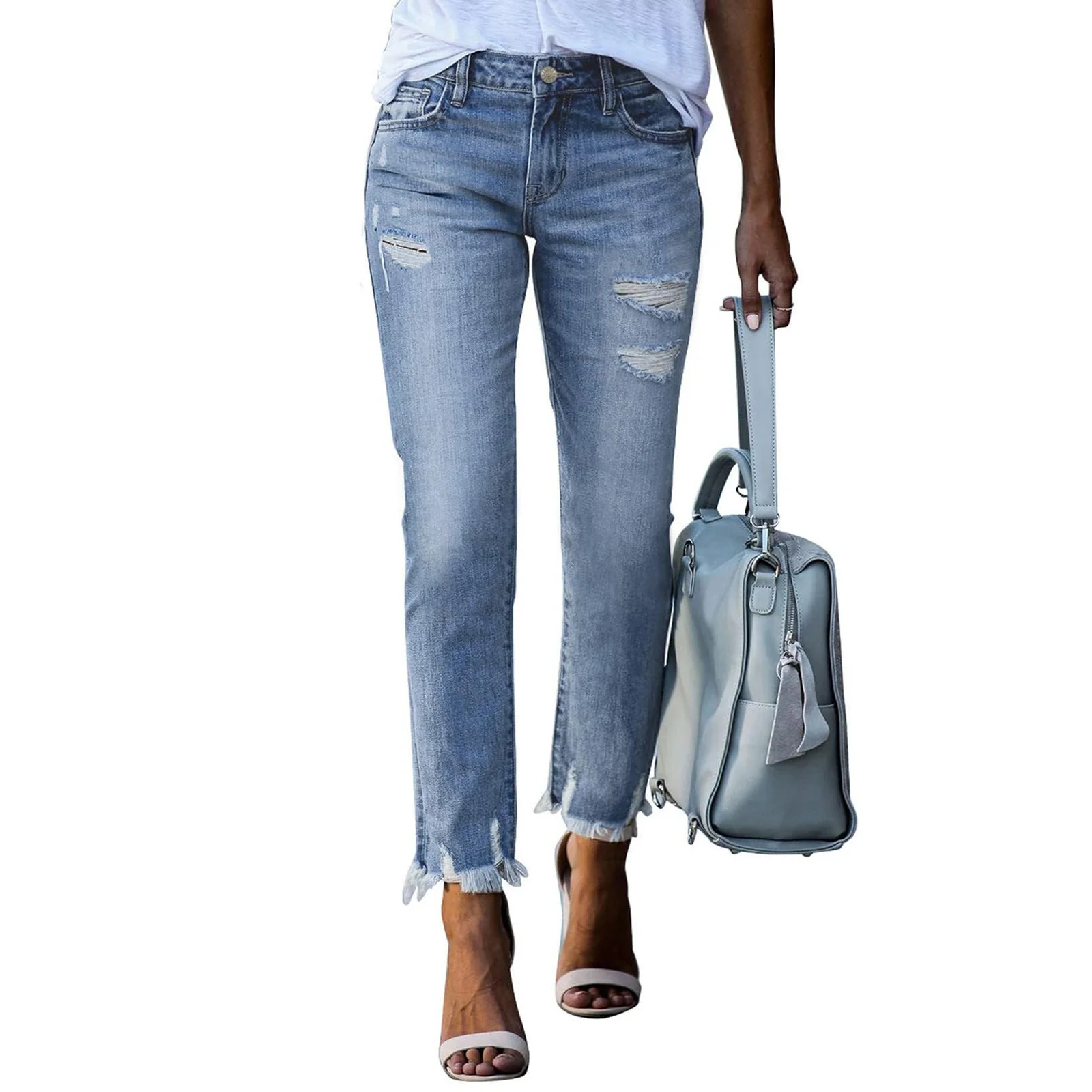 Damen Vintage Slim-Fit Jeans mit fransigem Saum und modischen Rissen Heidi-Mode - Image 3