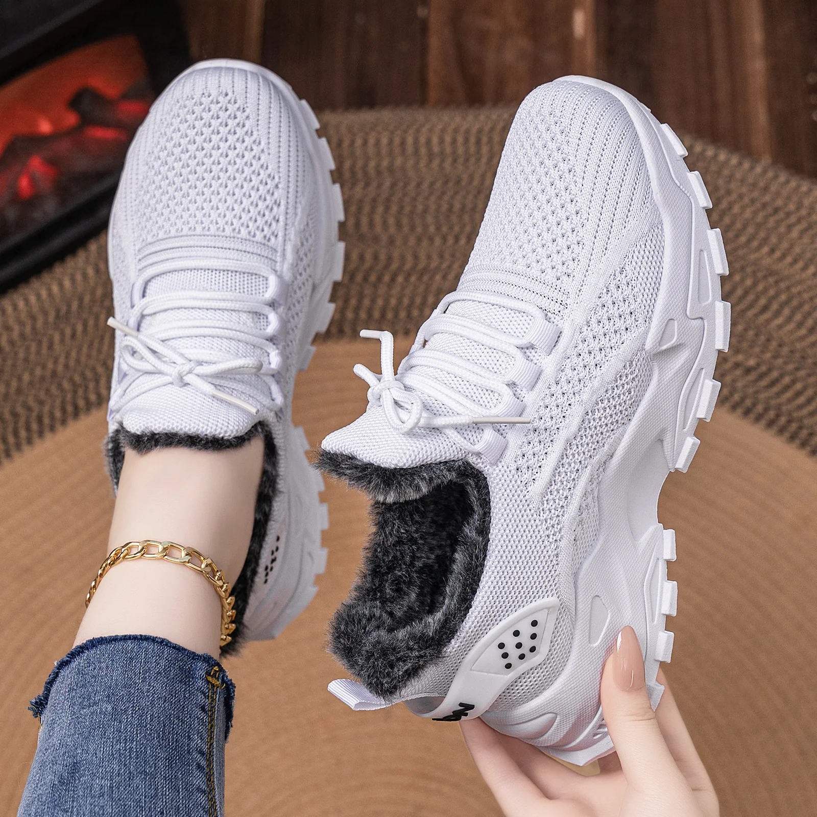 Damen warme Sneakers mit flauschigem Innenfutter und rutschfester Sohle Heidi Mode - Image 8