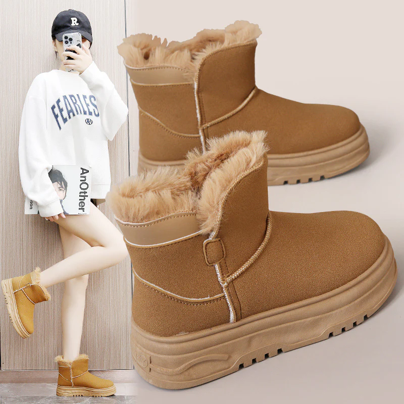Damen warme Winterstiefel mit flauschigem Kunstfellrand und rutschfester Sohle Heidi Mode