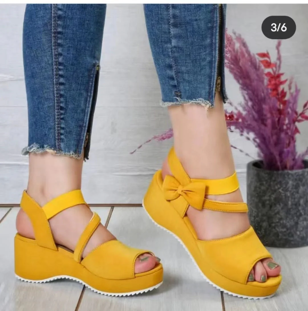Damen Wedge-Sandalen mit Eleganter Schleifenapplikation und Rutschfester Sohle Heidi-Mode