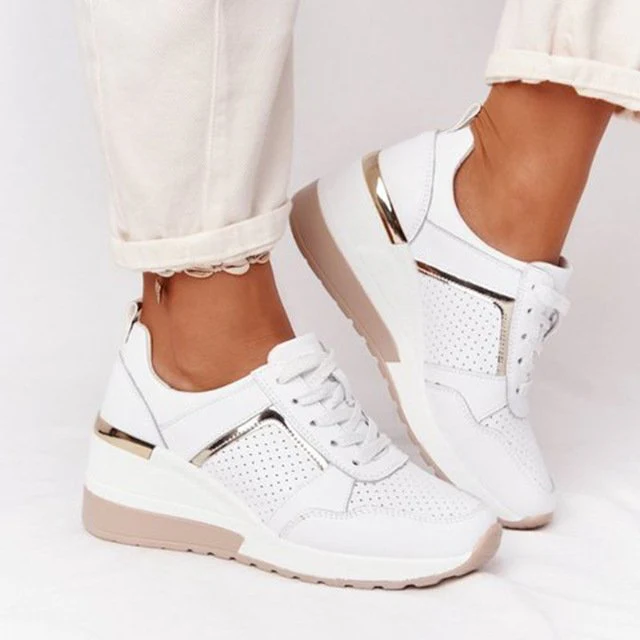 Damen Wedge Sneakers mit atmungsaktiver Oberflächenstruktur und modischem Metallic-Detail Heidi Mode - Image 10