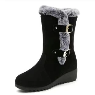 Damen Wedge-Stiefel mit gefüttertem Kunstfellkragen und verstellbaren Schnallen Heidi Mode - Image 6