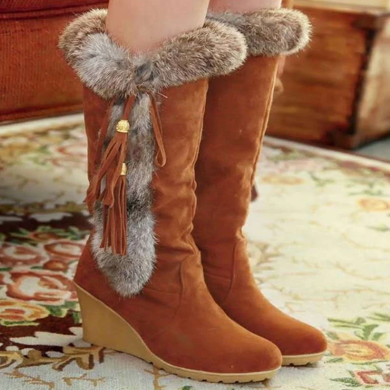 Damen Wedge-Stiefel mit kuscheligem Kunstfell und modischen Quasten Heidi Mode - Image 4
