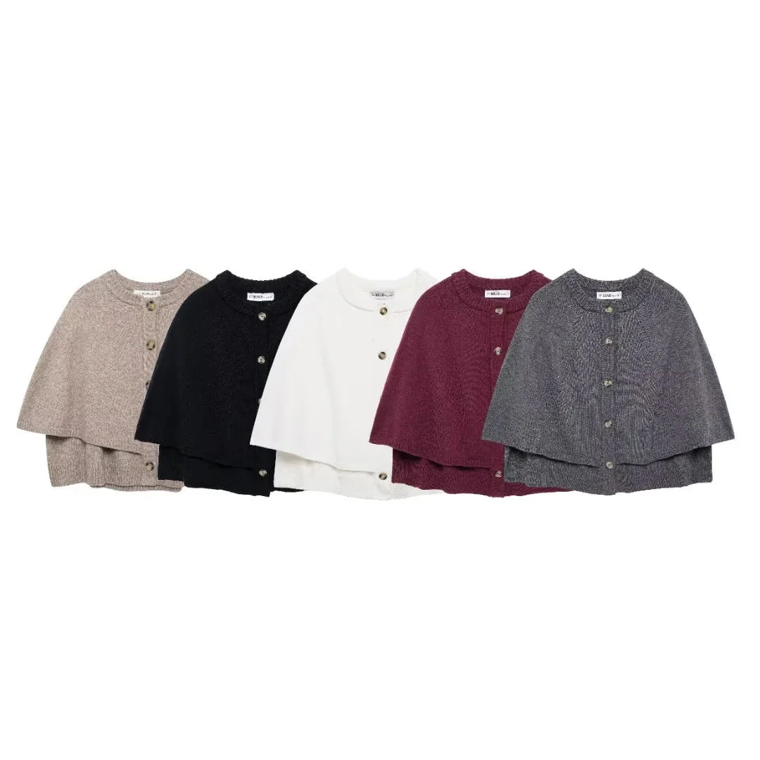 Damen Weiches Strick-Cape mit Knöpfen Heidi-Mode - Image 3