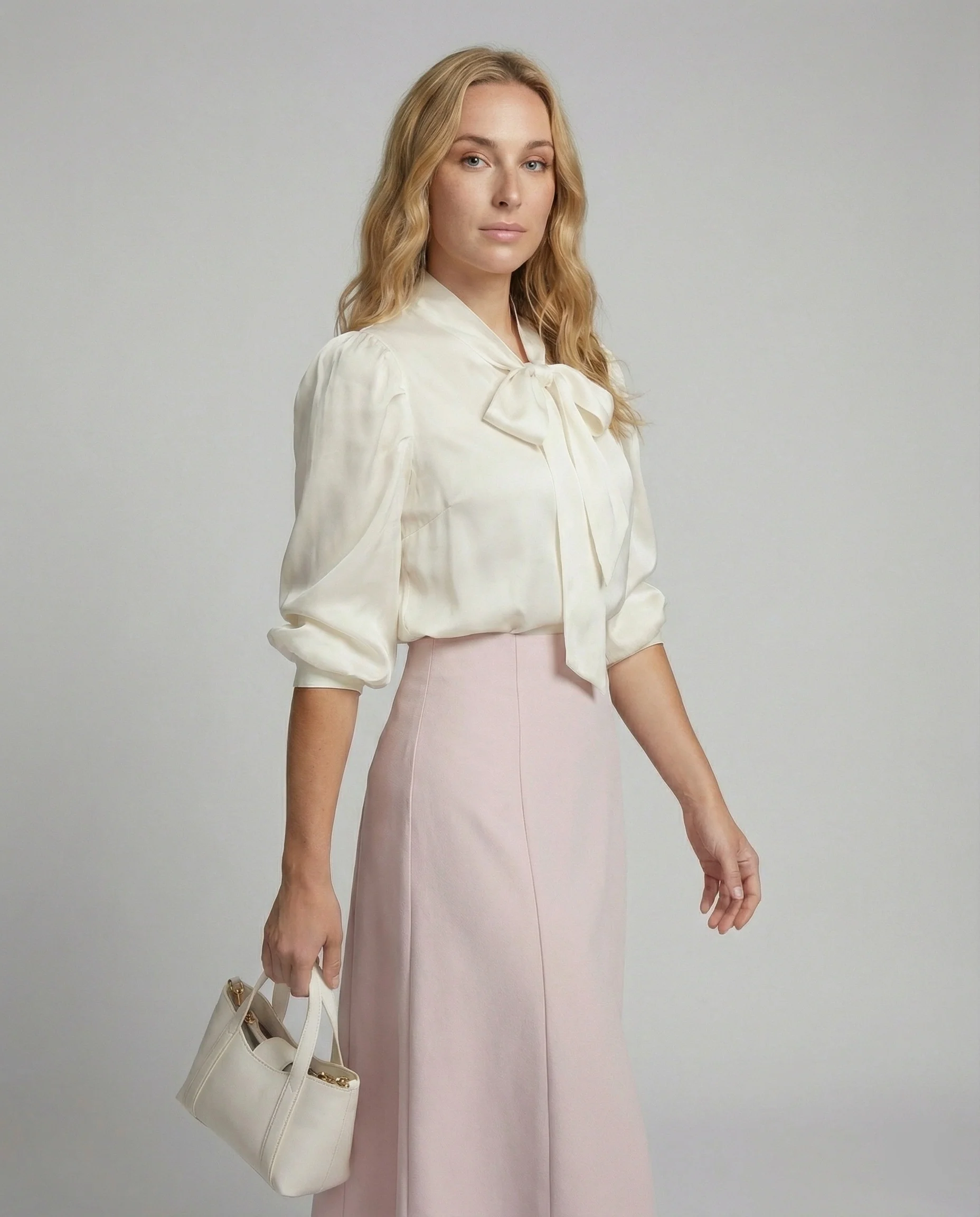 Damen Weißer Polo Sweater Damen elegante Chiffonbluse mit Schleifenkragen und Manschetten - Image 4